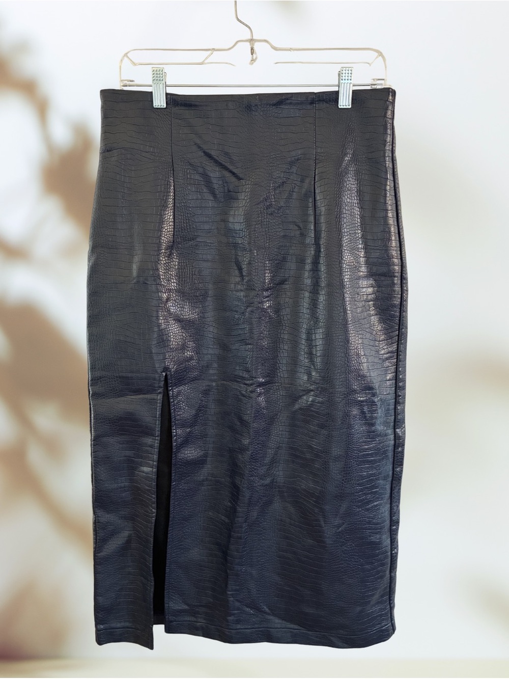 Topshop croc faux leather slit pencil skirt navy blue size 8